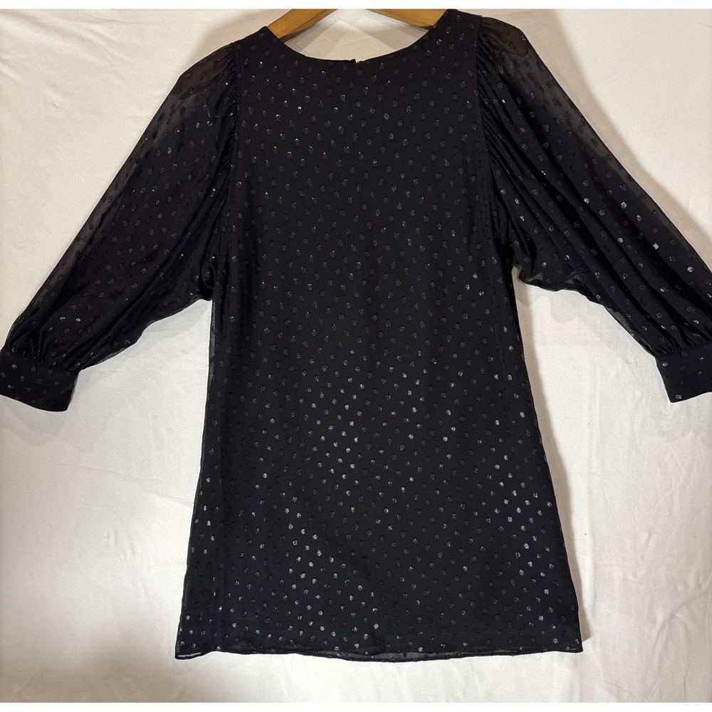 Lilly Pulitzer Black Swiss Dot Dress Size‎ 6 Sheer Puff Sleeve Metallic Silk